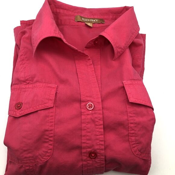 Ellen Tracy Button Up Collared Long Sleeve Shirt Berry Red Size 8 Western - Picture 6 of 9